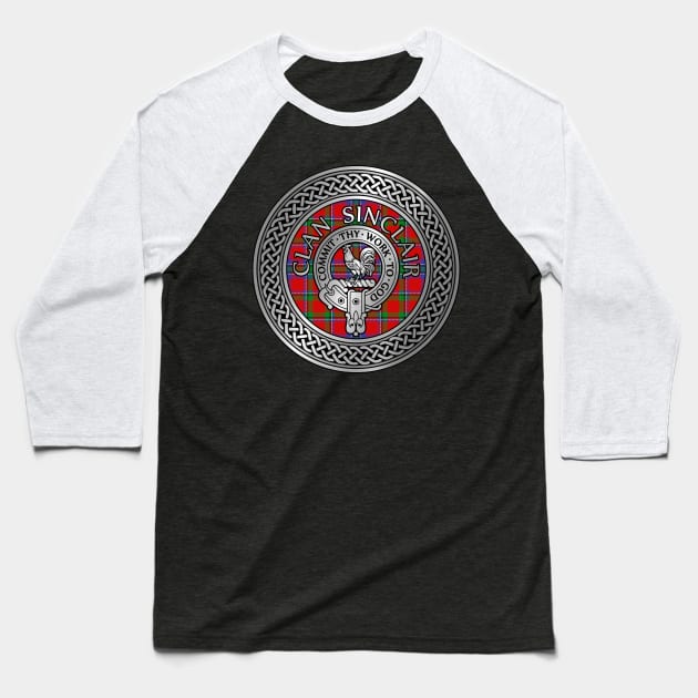 Clan Sinclair Crest & Tartan Knot Baseball T-Shirt by Taylor'd Designs